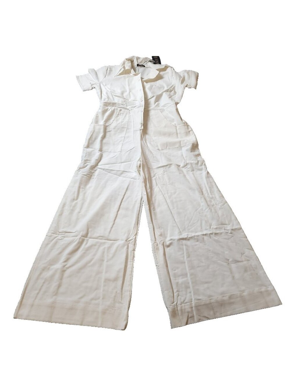 Suzie Kondi Corduroy Ponte Jumpsuit Womens XL Ivory Short Sleeve Button Wide